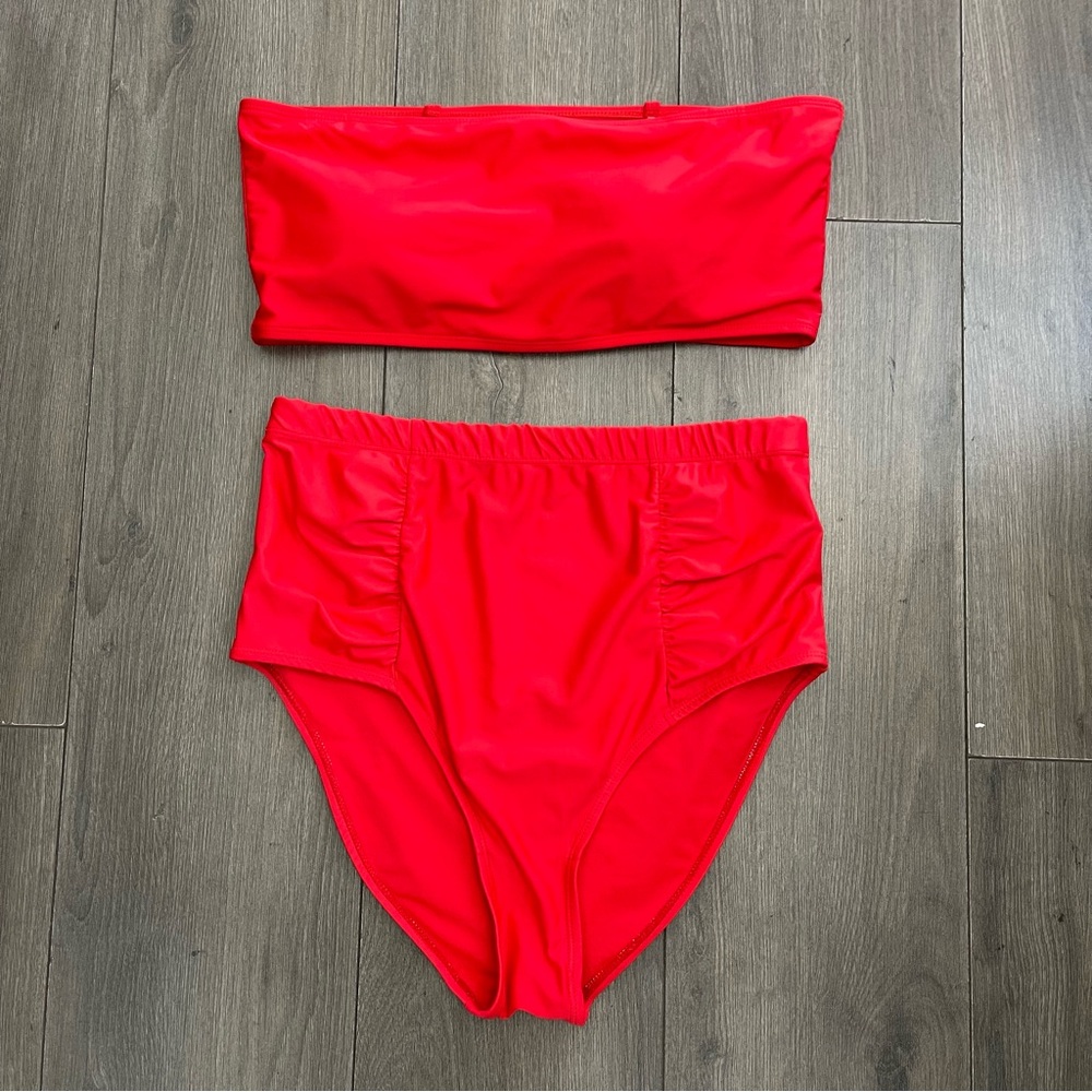 Forever 21 plus red 2 piece tube top bikini high waisted bottoms size XL